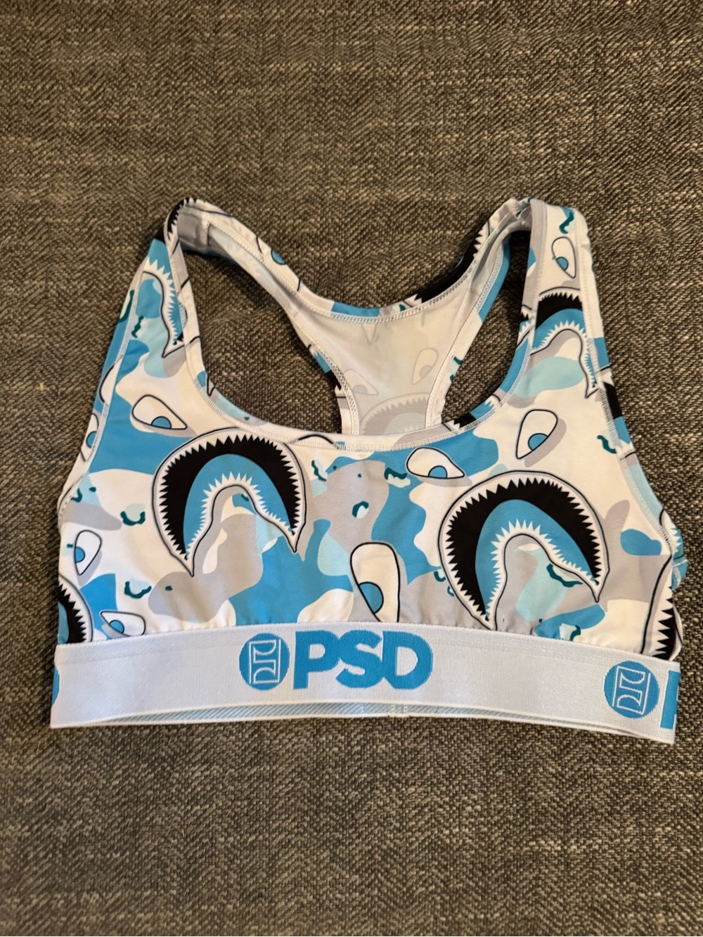 PSD womens Blue Shark Print Sports Bra Sz s